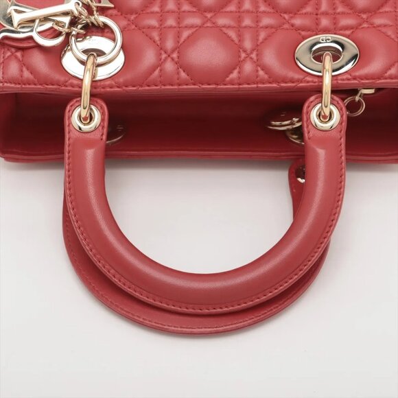 Sold out ❌Christian Dior Lady Dior Cannage Leather 2 Way Handbag Red - Picture 5 of 15